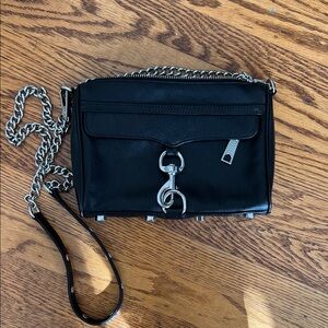 Rebecca Minkoff Black Leather Crossbody Bag with Silver Chain
